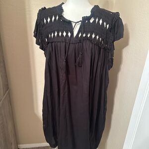 Black Women's Top with Tassel Detail
